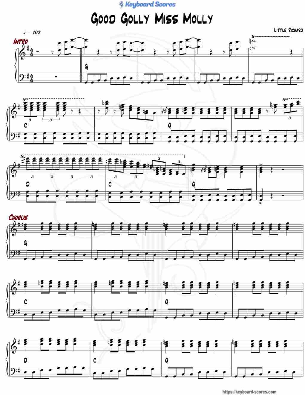 Good Golly, Miss Molly - Little Richard - Score for Piano - Music Sheet
