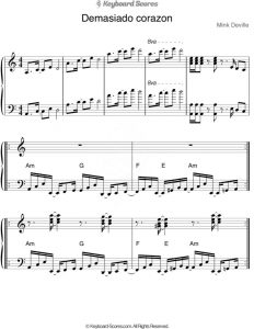 Demasiado Corazon - Mink Deville - Score for Piano - Music Sheet