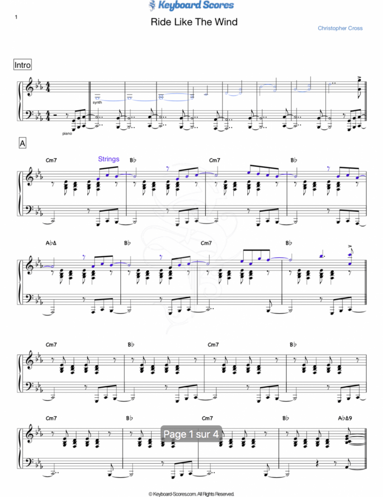 Ride Like The Wind Christopher Cross Score for Piano Music Sheet