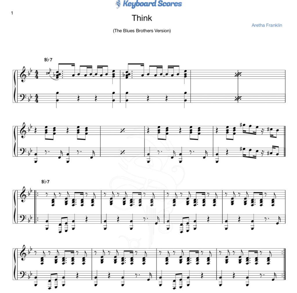 Think Song Think - Aretha Franklin (The Blues Brothers Version) - Score for Piano